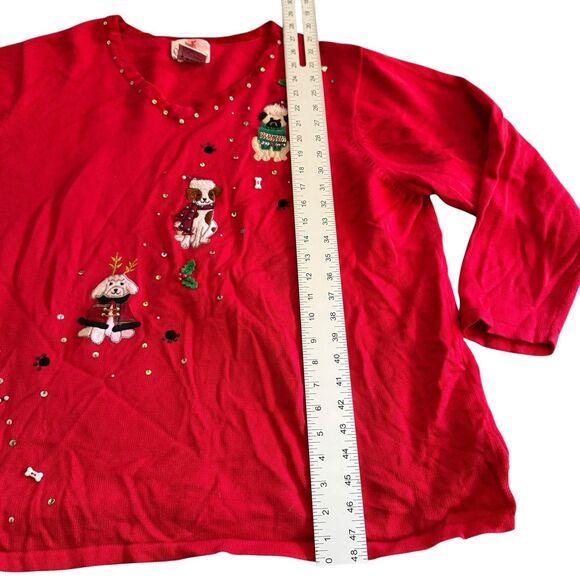 Ladies Christmas Sweater Puppies Dog Pug Golden Poodle Quaker Factory 3X Red - Picture 8 of 14